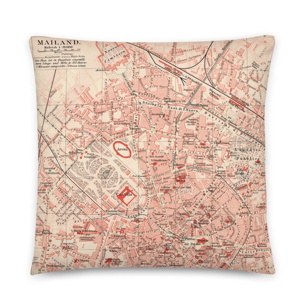 Milan in 1907: Decorative pillow with a historical city map, creative gift Italy lover, Northern Italy, Milan home decor, Milano gift idea