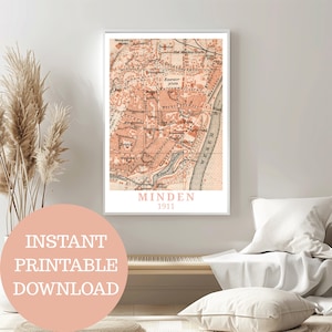 Minden wie es war 1911: Design basiert auf Vintage-Stadtplan (keine AI!), Reiseposter Ausdrucken, Geschenkidee für Ostwestfalen-Lippe