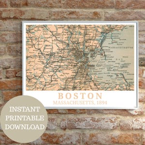Boston (Großraum) 1894: Druckbares Poster der Region, basiert auf Original-Landkarte (keine AI), Geschenkidee Massachusetts, Boston-Wandbild