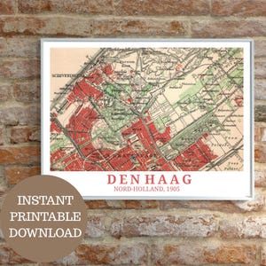 La Haye vers 1905 : carte vintage (sans IA), affiche de voyage imprimable, amoureux des Pays-Bas, art mural cartographique, Scheveningen, Pays-Bas, cadeau