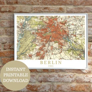 Berlin wie es war 1905: Druckbares Reiseposter, basiert auf Vintage Original-Stadtplan (keine AI!), Sofort-Download, Geschenk für Berliner
