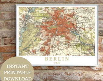 Berlin as it was in 1905: Printable travel poster, based on vintage original map (no AI!), instant download, gift for Berliners & Expats