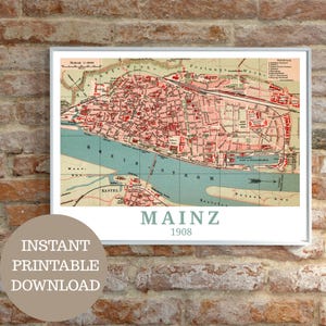Mainz around 1908: Travel poster, antique map (no AI!), vintage wall art printsable, Schleswig-Holstein, gift idea for Mainz residents