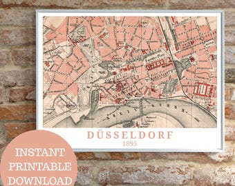 Düsseldorf as it was in 1908: Unterbilk-Derendorf-Flingern, design based on original city map (no AI!), wall art for self-printing, germany