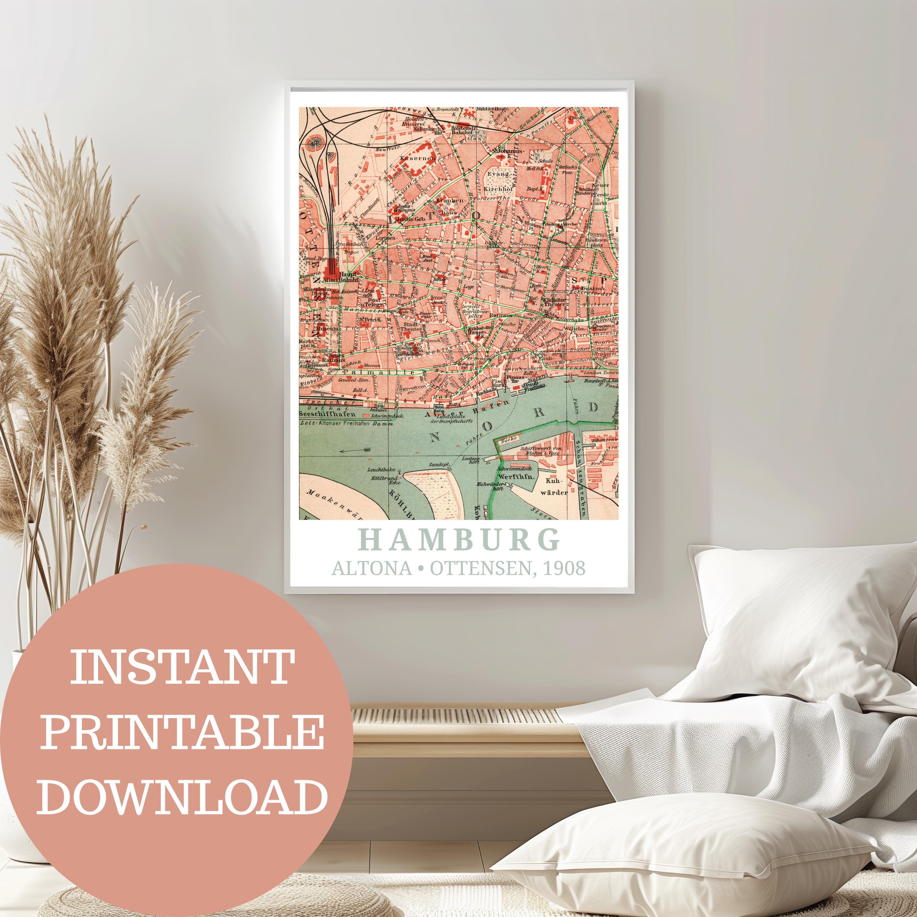 Hamburg Altona/Ottensen around 1908: Travel poster, antique map (no AI!), vintage wall art, printable map art, gift for Hamburg residents