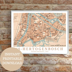 s Hertogenbosch 1905: Vintage-Karte (ohne KI), druckbares Reiseposter, Noord-Brabant, Map Wall Art, Geschenkidee für Niederländer, Den Bosch