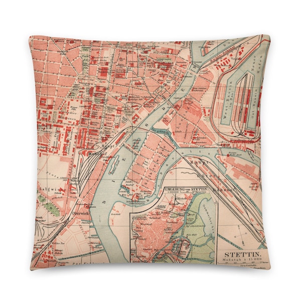 Szczecin in 1908: Decorative pillow with historical city map, West Pomerania, Poland, Gift for Polish Woman, Home Decor for Szczecin, Polish