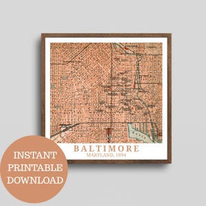 Baltimore um 1894: Vintage-Stadtplan (keine KI), Reiseposter selbst Ausdrucken, Geschenkidee Maryland, USA-Fan, Home Dekor Amerika