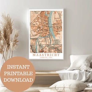 Maastricht vers 1905 : Affiche de voyage, carte historique imprimable (sans IA), idée cadeau pour les Néerlandais, fan de Hollande, décoration d'intérieur Limbourg