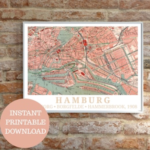 Hamburg (Binnenalster) around 1908: Travel poster, antique map (no AI!), St. Georg, Borgfelde Vintage Wall Art Print yourself, gift idea