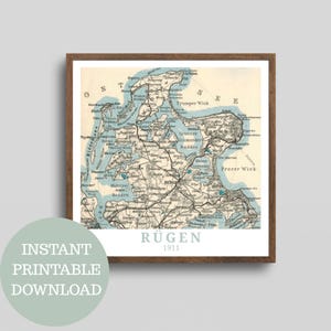Rügen por volta de 1911: Design baseado em um mapa antigo da cidade (sem IA!), imprima seu próprio pôster de viagem, ideia de presente para moradores de Rügen, decoração para casa no Mar Báltico