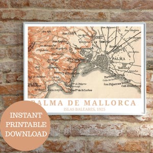Palma as it was in 1925: Printable Mallorca poster, historical island map, Balearic Islands, gift Mallorca lover, Mallorca travel poster