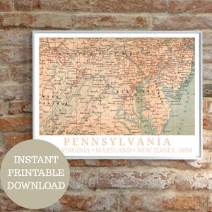 Pennsylvania 1894: Reiseposter, antike Karte (ohne KI!), Vintage Wall Art, Pennsylvania, Maryland, West Virginia, Philadelphia, Pittsburgh