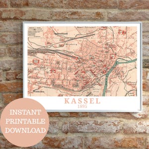 Kassel en 1895: Diseño basado en un mapa antiguo (¡sin IA!), Láminas de arte mural, Regalo para los residentes de Kassel, Póster de viaje a Hesse