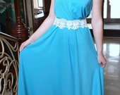 Grecian style maxi dress, blue long dress, one shoulder dress , Grecian Style Dress, Chiffon bridesmaid dress blue, blue party dress