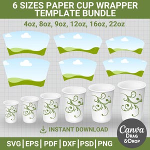 Paper Cup Wrapper Svg, Bundle, 6 Sizes, Paper Coffee Cup Blank Template ...