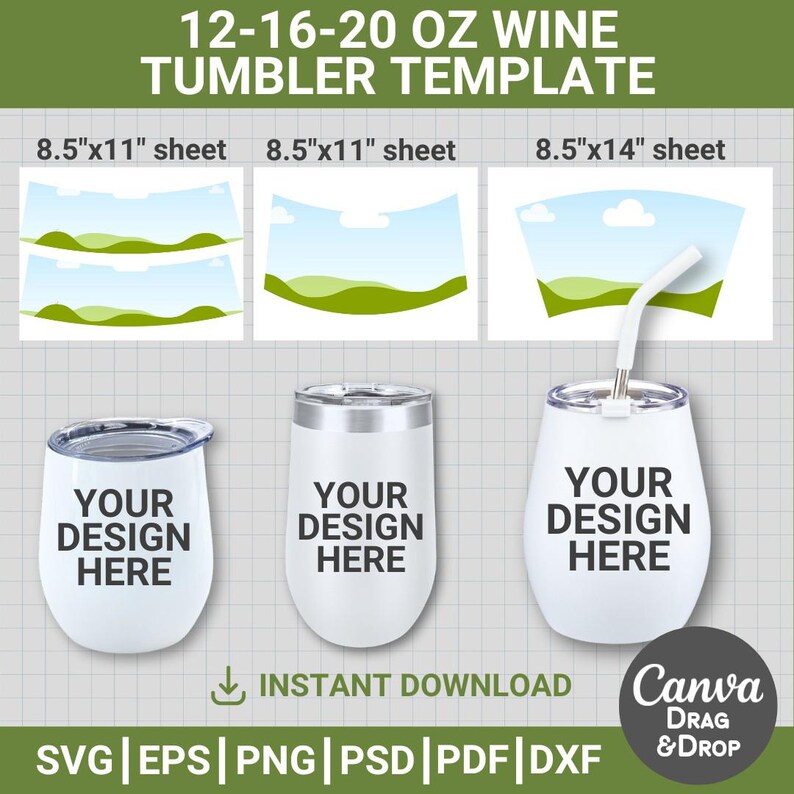 Wine Tumbler Blank Template, Bundle, Custom Wine Tumbler Svg, Canva