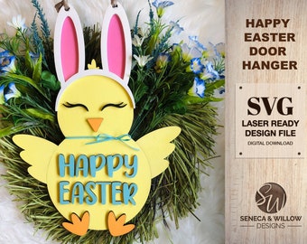 Happy Easter Bunny Chick SVG, Easter Glowforge Cut file, Easter SVG, Cute Easter chick, Digital Download Laser Cut File svg/eps