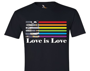 Regenbogen Lichtschwerter Liebe IST LIEBE T-shirt / Starwars LightSabers T-shirt