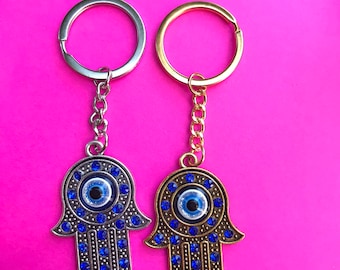 Hamsa Hand Keychain Protection Indian India Hand of Fatima Hand Boho Gypsy Spirital Gift for Her Evil Eye Keychain Yoga Accesories Ohm