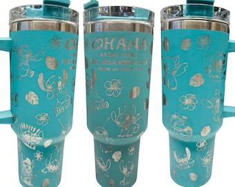 Stitch 40oz Laser Engraved Tumbler. Lilo and stitch Disney engraved. Ohana Tumbler.
