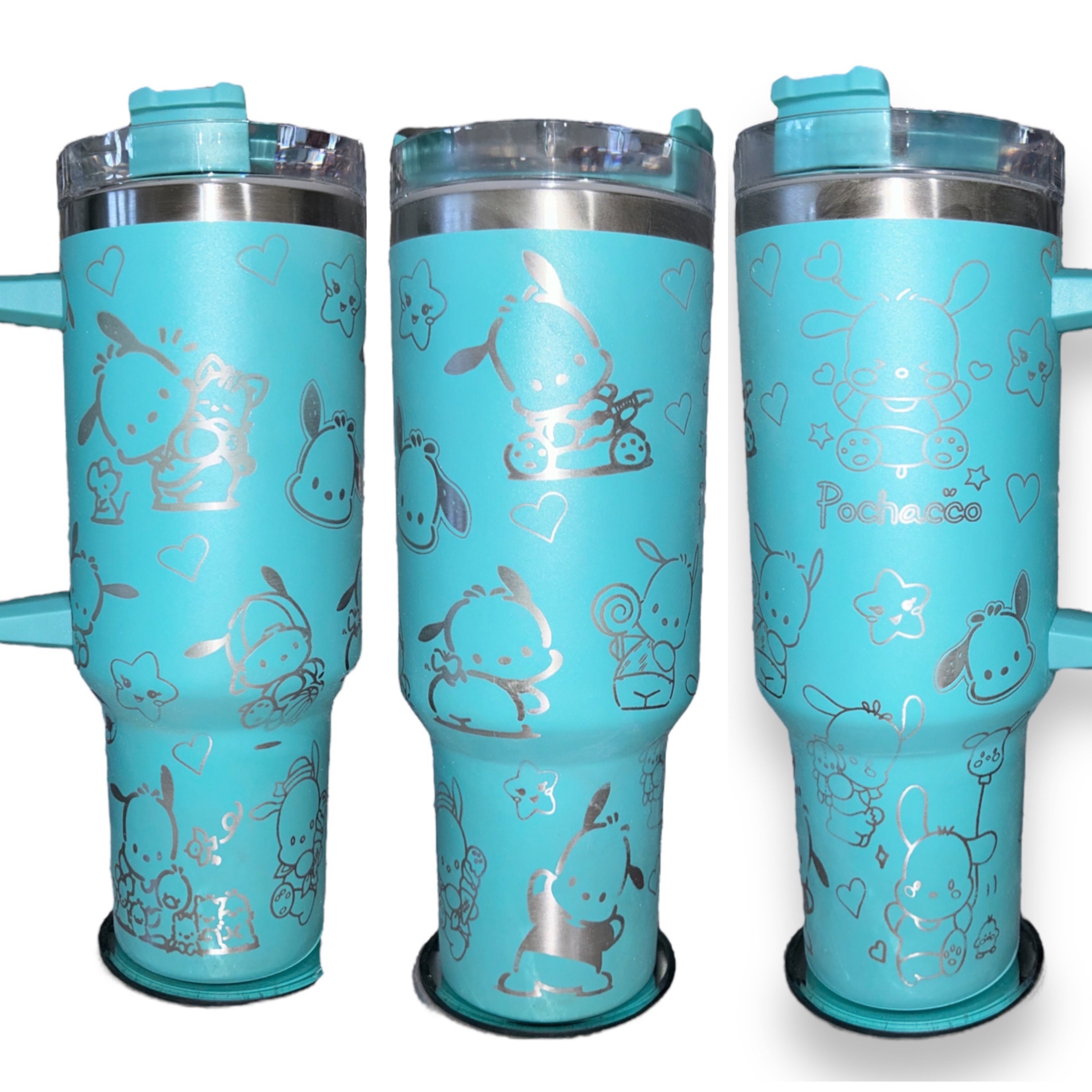 Pochacco 40oz Stanley Style Laser Engraved Tumbler. Engraved