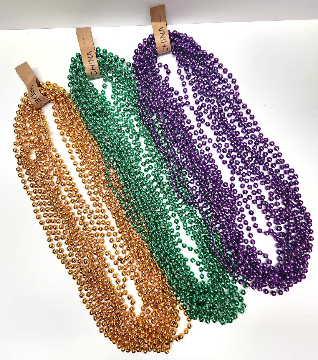 Mardi Gras Beads 3 Dozen 36pcs in 3 Colors Purple, Green, Gold 33 Inch