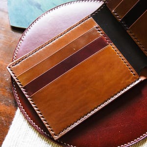 Portefeuille Shell Cordovan - Fait main à deux volets en cuir Horween - Grand portefeuille pour homme à 9 pochettes - Cadeau EDC de luxe pour lui