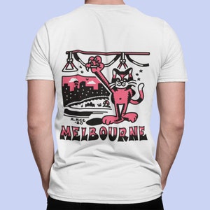 Melbourne Tram T-shirt | Psychedelic Cat T-shirt | Melboune souvenir T-shirt | Melbourne T-shirt | Pink Cat tee