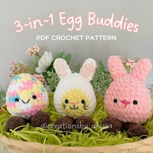 Egg Buddies 3 in 1 PDF Crochet Pattern | Easter Amigurumi Plushie Pattern