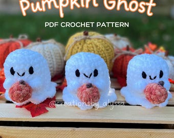 Patrón de ganchillo PDF de fantasma de calabaza / Patrón de peluche Amigurumi de Halloween de otoño