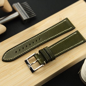 Olive Green Buttero Italian Calf Strap - Handmade Leather Watch Strap - 16mm 17mm 18mm 19mm 20mm 21mm 22mm 24mm - Artisan Straps