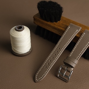 Taupe Epsom French Calf Leather Strap - Handmade Leather Watch Strap - 16mm 17mm 18mm 19mm 20mm 21mm 22mm 24mm - Artisan Straps