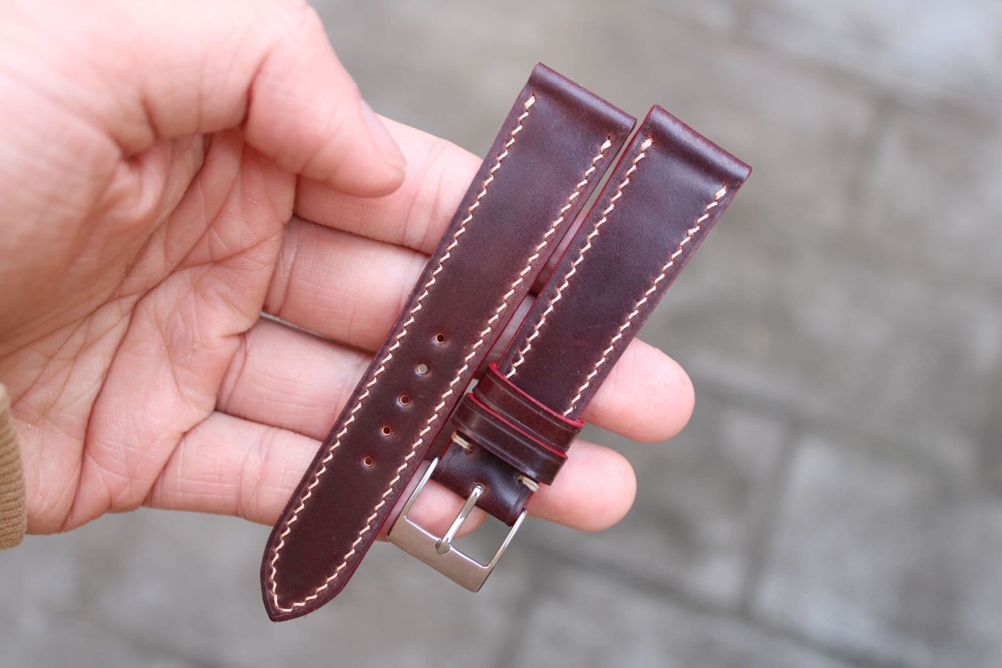 Burgundy Shell Cordovan - Handmade Leather Watch Strap