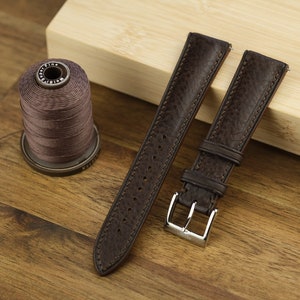 Dark-Brown Italian Minerva Box Calf - Handmade Leather Watch Strap - 16mm 17mm 18mm 19mm 20mm 21mm 22mm 24mm - Artisan Straps