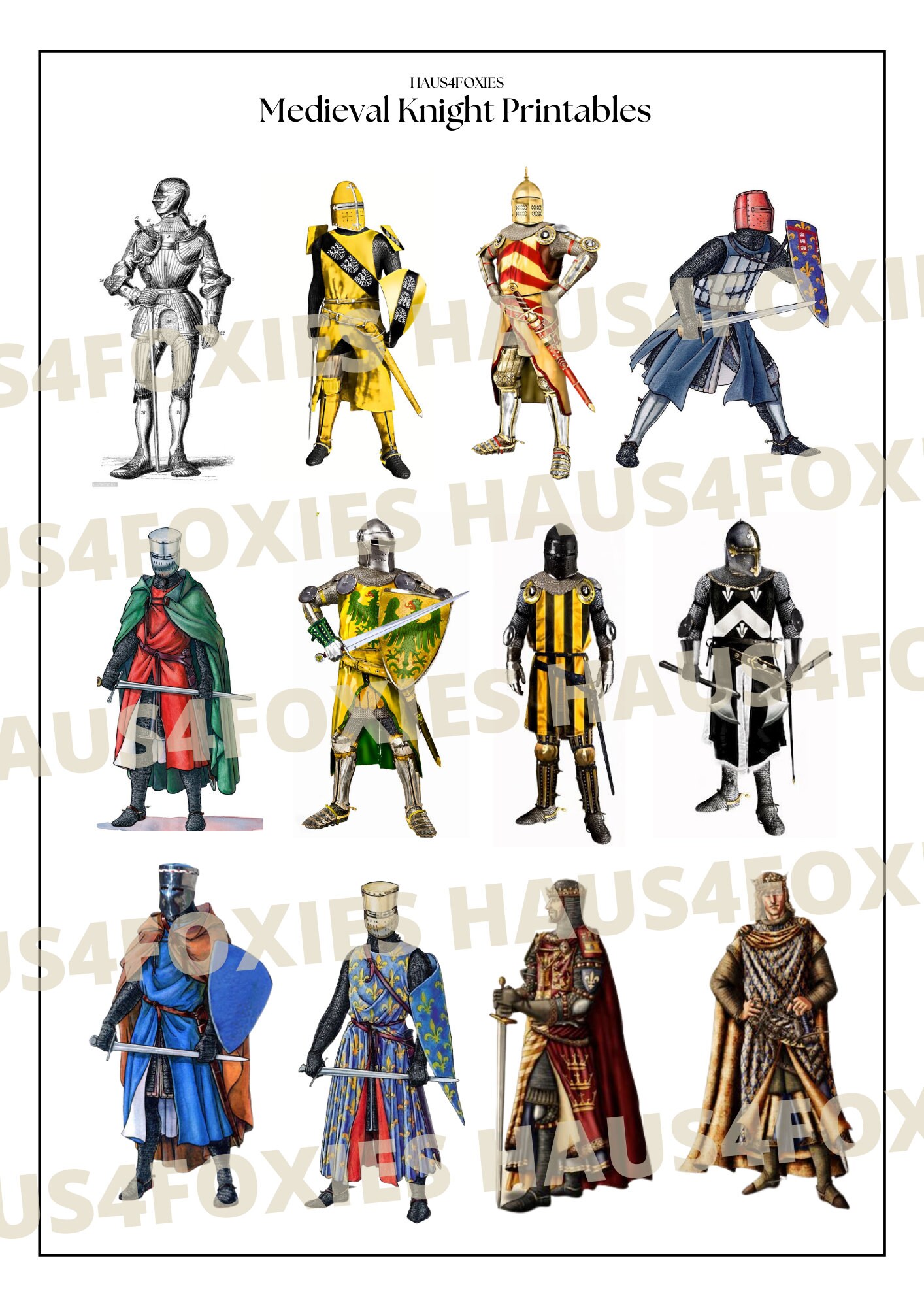 Medieval Knight Stickers Printables 20 UNREPEATED - Etsy