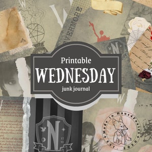Wednesday Addams Journal kit digital download, Wednesday Junk journal, digital printable, digital prints, ADDON journal kit