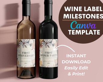 Floral Wine Label Milestones Canva Templates