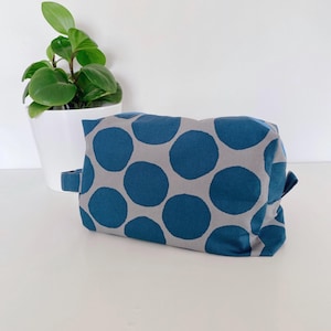 Japanese Fabric Makeup Bag | Minimalist Circle Pattern Cotton Pouch | Modern Toiletry Bag | Unisex Design