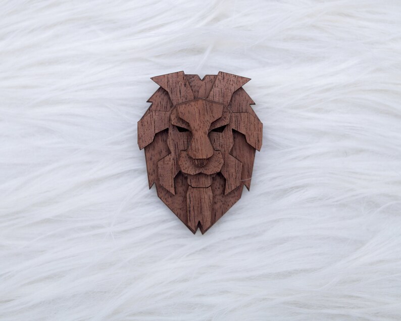 Handcrafted unisex wooden pinbadge valentines day gift for him best man gift Lion wooden brooch Lion pin