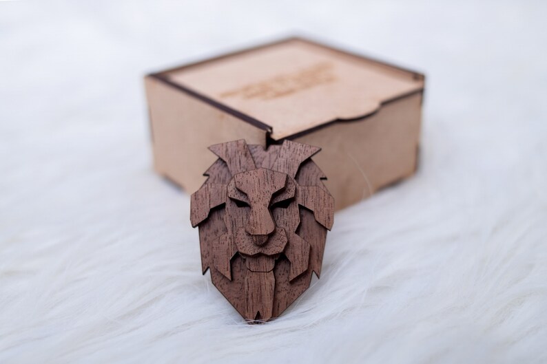 Handcrafted unisex wooden pinbadge valentines day gift for him best man gift Lion wooden brooch Lion pin