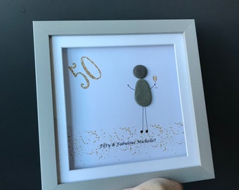 Personalised 50th Birthday Pebble Art - Friendship Pebble Frame - Special Gift for Her 50th Celebration"