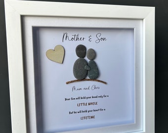 Mother-Son Pebble Art - Heartwarming Gift for Mom, Son's Birthday Present