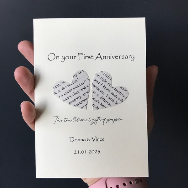 Tarjeta del 1er aniversario para marido o esposa, tarjeta de felicitación romántica del primer año de boda