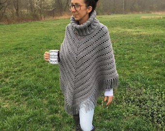 PDF Pattern Download ONLY*** Ribbed Turtleneck Cowl Poncho Crochet Pattern PDF Download- English only