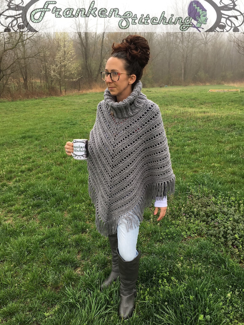 PDF Pattern Download ONLY Ribbed Turtleneck Cowl Poncho Crochet Pattern PDF Download English only image 1