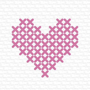 Coeur, broderie, point de croix SVG, fichier numérique, fichier de coupe, PNG, DXF, imprimable, Silhouette, Cricut, découper, point de croix, Kreuzstich