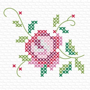 Rose, Embroidery, Cross Stitch Rose SVG, Digital File, Cut File, PNG, DXF, Printable, Silhouette, Cricut, Cuttable, Cross Stitch, Kreuzstich