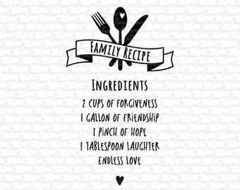 Family Recipe SVG, Digital File, Family Quote SVG, EPS, Printable, Cuttable, Kitchen Quotes, Cut File, Family Love, Wall art, Kitchen Decal