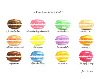 French Macarons Watercolor Print / Cute Wall Art, Home Decorating, Original Painting, Wall Decor, Interior Design, Decorating Ideas /